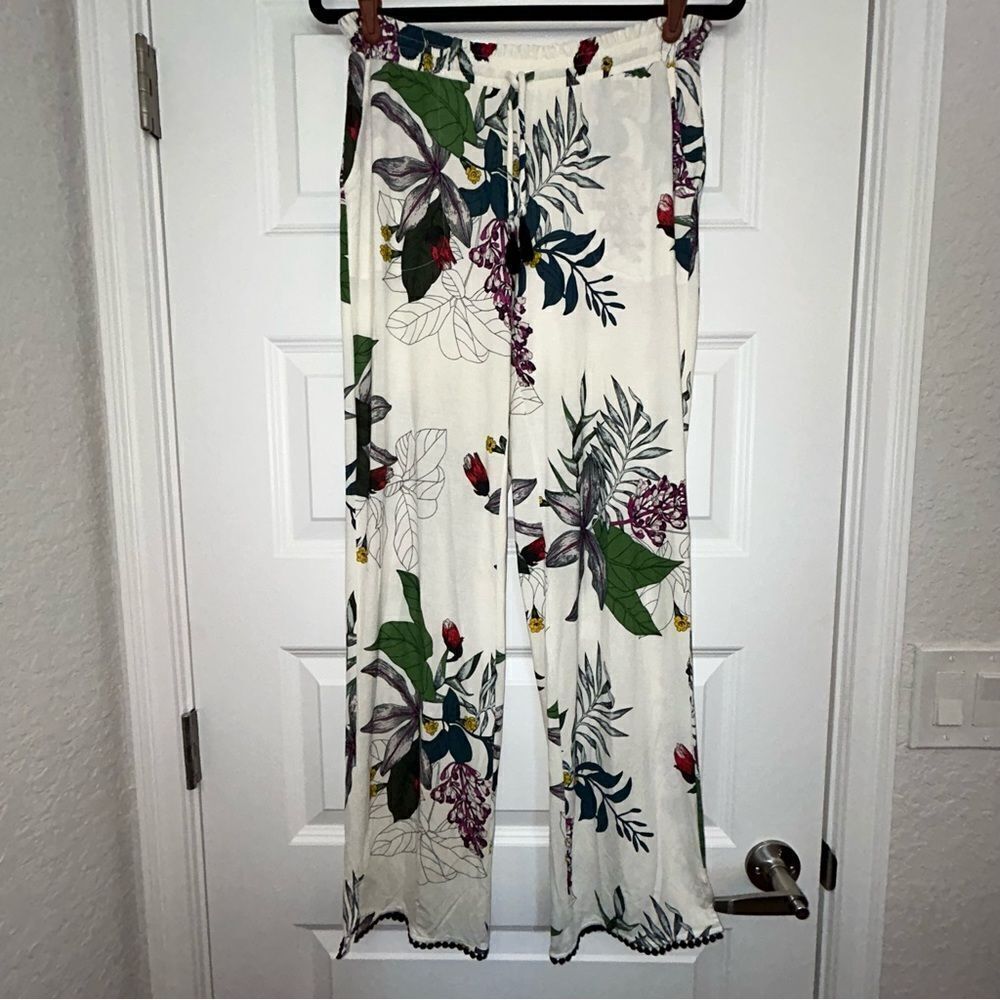 Soma Floral Print Pull On Elastic Waistband Drawstring Loungewear Pants